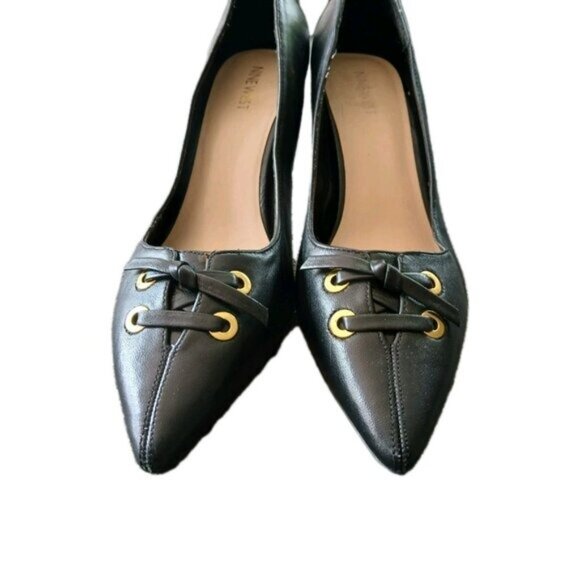 Nine West Malino Black Vegan Pointy Toe 3" Heels Women 10 Corset Pumps Classic - Picture 2 of 6